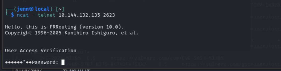 ncat telnet connection — VTY password prompt